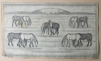 Disegno Di Matita Friedrich Westphal Paesaggio Con Cavalli 18,5 X 32,5 Cm - Bild 1 von 4