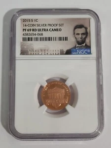 2015-S PROOF LINCOLN CENT FROM 14-COIN SILVER PROOF SET NGC PF 69 RD ULTRA CAMEO - Picture 1 of 4