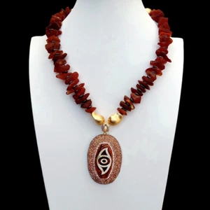 Natural Brown Amber Rough Necklace Agate Oval Shape Pendant Gemstone Jewelry - Picture 1 of 6