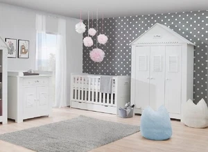 Babyzimmer Kinderzimmer weiß SAINT-TROPEZ Set C komplett Schrank 3T Bett Kommode - Bild 1 von 11