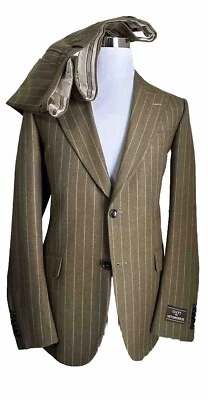 NWT $4850 Gucci Men’s Wool Striped Suit Green/Beige 38R US/48R Eu - Image 1 of 4