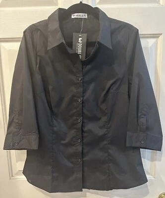 DOUBLJU Black Blouse-3/4 Sleeves-XL-NWT - Image 1 of 4