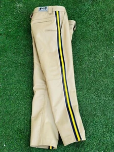 Men's Real Cow Leather Highway Police Uniform Pant Beige Cow Leather Jeans - Picture 1 of 5