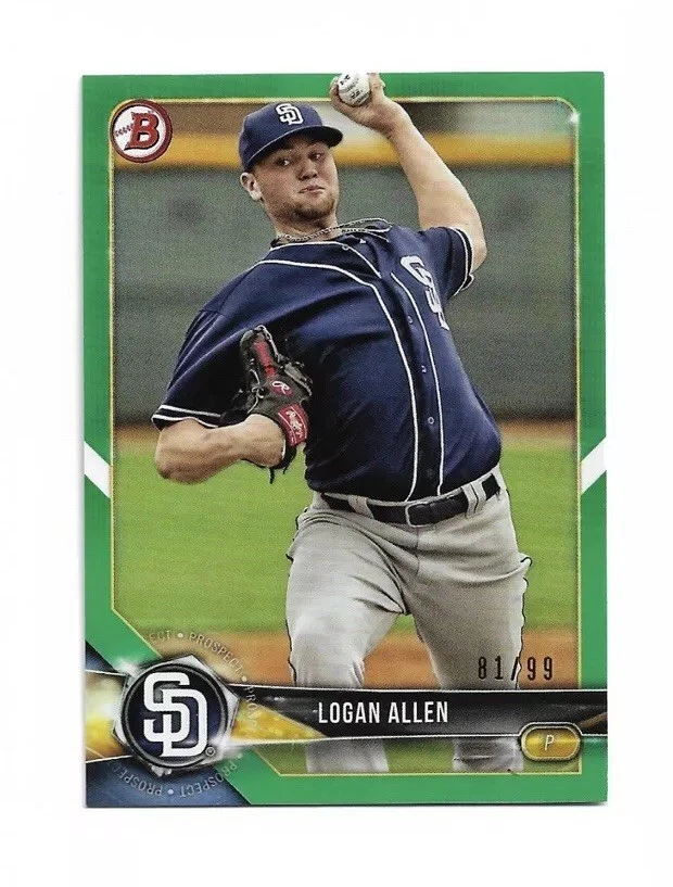 2018 Bowman Paper GREEN SP LOGAN ALLEN /99 Prospect RC SAN DIEGO PADRES RARE - Image 1 of 1