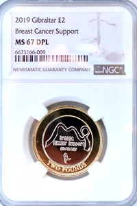2019 £2 Breast Cancer Appeal Gibraltar MS67 DPL NGC Two Pound - Picture 1 of 3