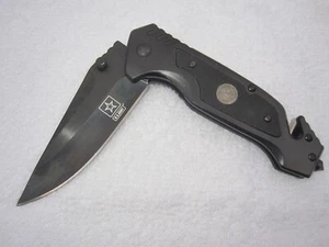 US ARMY FOLDING ELITE BLACK STEALTH TACTICAL SPRING ASSISTED RESCUE KNIFE NIB - Picture 1 of 2
