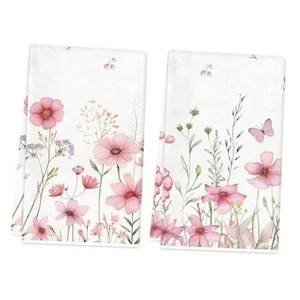 Spring Kitchen Towels 18x26 Inch Set of 2 Pink Floral Flowers Dish Cloths - Picture 1 of 7