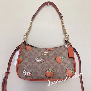 NWT Coach Teri Shoulder Bag In Signature Canvas With Orange Print CAL80 - Picture 1 of 18