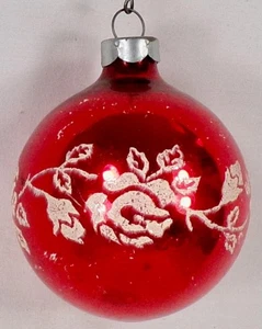 Franke Christmas Ornament Red Ball White Roses Vintage #1323 - Picture 1 of 7