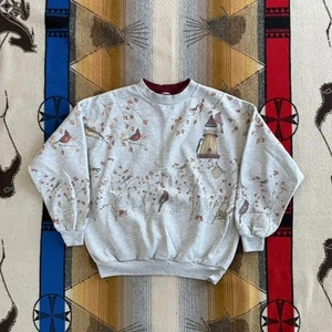 Vintage 90s Women’s Bird Nature Outdoor Crewneck Sweatshirt Size S/M AOP Animals - Picture 1 of 9