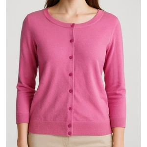 Talbots Pima Cotton M 3/4 Sleeve Pink Button Front Cardigan Sweater  - Picture 1 of 9