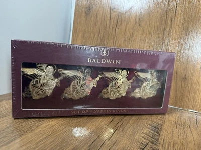 Juego de 4 servilletas de ángel renacentista Baldwin doradas nuevas en caja vacaciones de Navidad Foto 1 de 3