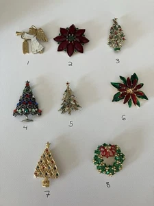vintage christmas brooch Tree Poinsetta Angel - Picture 1 of 6