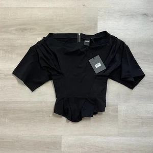 Khy Kylie Jenner Womens Off Shoulder Pleated Tee Shirt Black Small NWT 1015 - Picture 1 of 12