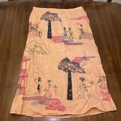 Vintage Citron Santa Monica 100% Linen Skirt Art Wear Asian Geisha Medium Slit - Image 1 of 4