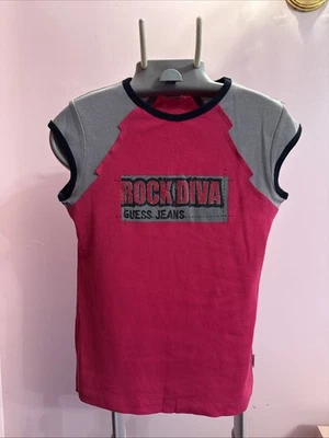 Vintage Y2K Guess Hot Pink Rock Diva Short Sleeve Top Girls XL 16 - Image 1 of 4