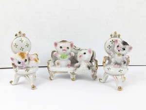 Vtg MCM 1950's Sugar Glazed Kitten Cat on Chair Couch Figurines Kitschy Lot Of 3 - Picture 1 of 10
