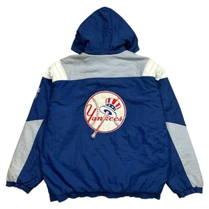 VTG 90s MLB NEW YORK YANKEES STARTER PUFFER JACKET PULLOVER SIZE XL - Picture 1 of 9