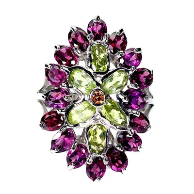 Anillo de plata de ley 925 ovalado peridoto zafiro piedras preciosas naturales joyería talla 7 Foto 1 de 4