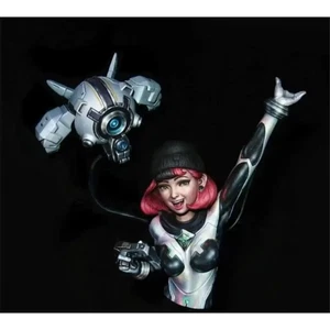 1/10 BUST Resin Cyberpunk Model Kit Pretty Girl Playing with Droid Unpainted - Picture 1 of 3