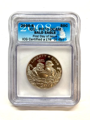 2008 S Bald Eagle Half Dollar PR70DCAM ANACS First Day Of Issue San Francisco - Image 1 of 2