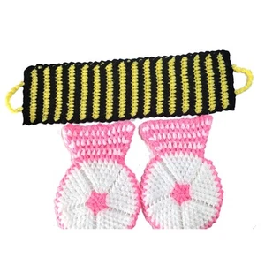 Hand knitted Pink-White Black-Yellow triple suit Bathrobe - Picture 1 of 1