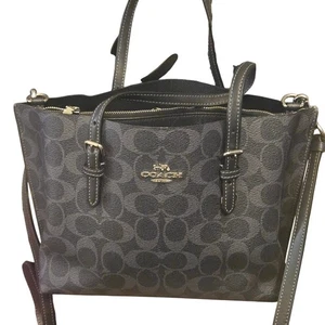 Coach City Zip Tote Bag Black Signature Canvas Leather Shoulder Purse F58292 - Picture 1 of 12