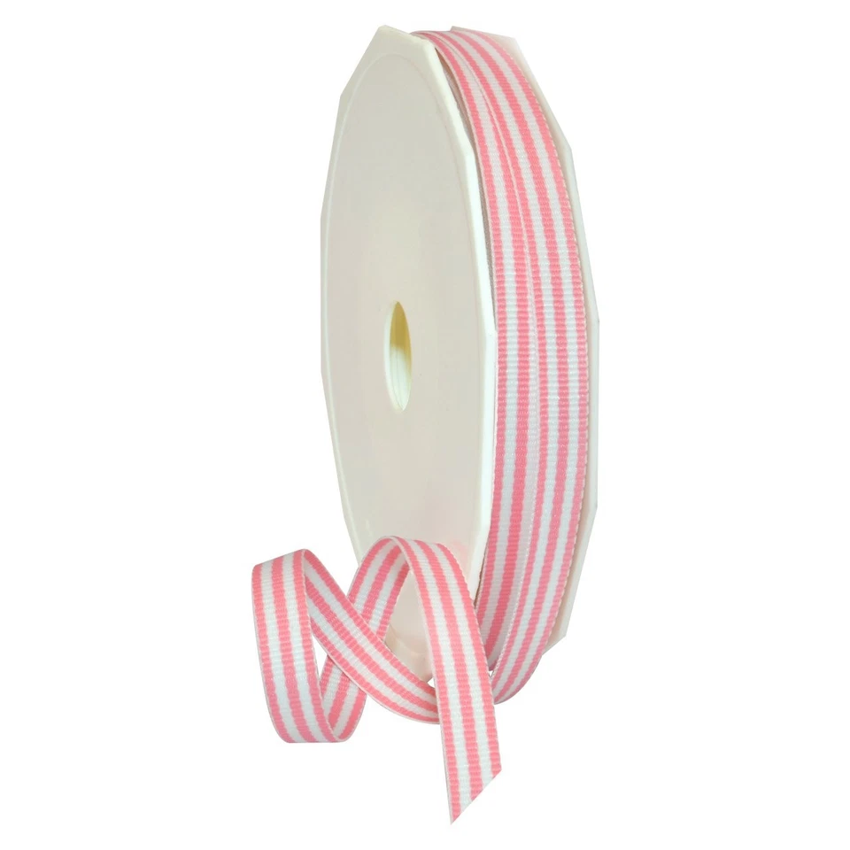 Polyester Grosgrain Striped Decorative Ribbon, 20 Yard, Pink, 3/8 in - Image 1 of 1