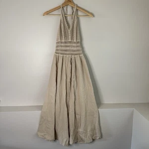 SEASPICE RESORT WEAR Arabella High Split Midi Halter Dress M Peruvian Cotton - Picture 1 of 15