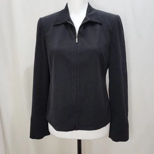 Rafaella Vintage 90s Y2K Collared Front Zipper Shoulder Pads Black Blazer, 6P - Picture 1 of 8
