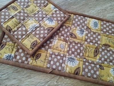 Fall Patchwork Mug Rug & Snack Mat Vintage 70s Fabric Brown Candle Mat - Image 1 of 3