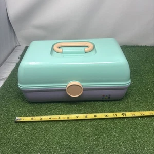 Vtg Caboodles Make Up Case Model 5625 Teal Purple Mirror 2 Tier Vanity Travel - Picture 1 of 8