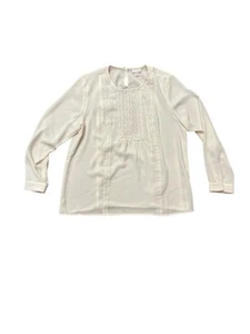 J. Jill Cream Lace Trim Blouse M Petite Sleeve Feminine Crochet Cottage core - Picture 1 of 9