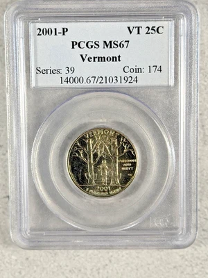 2001-P Vermont State 25C Quarter PCGS MS67 #2P45 - Image 1 of 2