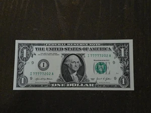 2021 $1 dollar fancy serial number i77777202A trinary UNC with 5 of a kind 7s - Picture 1 of 2