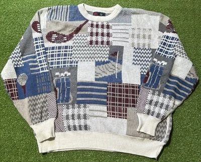 Vintage Golf Course All Over Print Sweater Knit Isle of Cotton Mens Size XL - Image 1 of 4