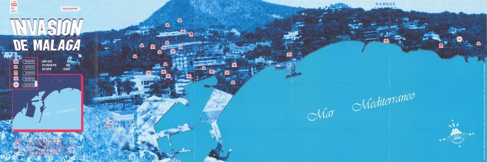 Invasion de Malaga. Street artist Invader Map #00. Mosaic locations 2017 - Image 1 of 1