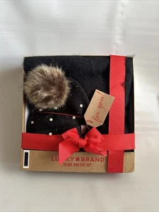 Nuevo conjunto de bufanda sombrero negro Lucky Brand para mujer regalo de invierno - Imagen 1 de 6