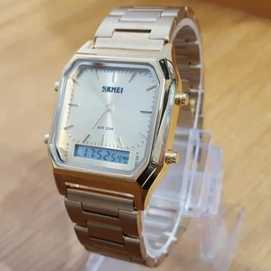 Mens Gold Bracelet Vintage Retro Style Classic Combi Ana-Digital Gents Watch NoS - Picture 1 of 9