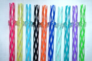 10 - 9" Reusable Straws Clear Swirly Colored Plastic Acrylic Rings BPA Free #3 - Picture 1 of 3