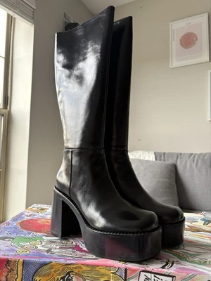 Новый в коробке Jeffrey Campbell группы черный кожаный платформе колена ботинки размер 8  - Изображение 1 из 4
