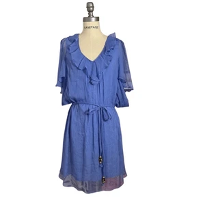 NWT Milly of NY women’s periwinkle blue ruffle neck flowy silk dress sz 12 - Picture 1 of 8