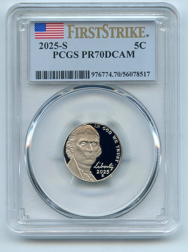 2025 S 5C Jefferson níquel PCGS PR70DCAM First Strike - Imagem 1 de 1