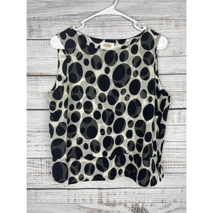Vintage Talbots 100% Pure Silk Black White Polka Dot Sleeveless Top Office 12 - Picture 1 of 9