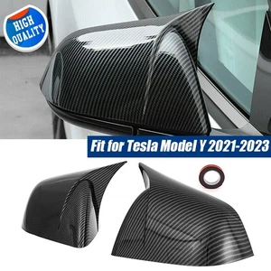 FOR 2020-2022 23 TESLA MODEL Y M HORN STYLE CARBON FIBER SIDE MIRROR COVERS CAP - Picture 1 of 12