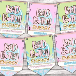 PLouise Style Bunting Personalised Birthday Banner Party Decoration bad energy - Picture 1 of 1