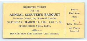 Boleto reservado del banquete anual de Scouts 1944 Boy Scouts of America - Imagen 1 de 2