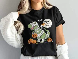 Dinosaur Halloween Mummy Wrapped T-Shirts - Picture 1 of 60