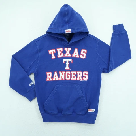 Stitches Texas Rangers Hoodie Boys Small S Pullover Sweatshirt Blue Big Logo Cover