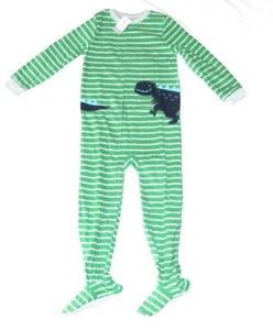 Carters Fleece Footed Pajama Blanket Sleeper 7 Striped Dinosaur Dino Green Gray - Picture 1 of 7